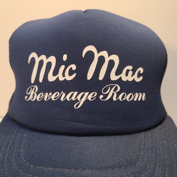 Vintage 90s Trucker Hat Mic Mac Beverage Room Screen Printed Mesh Adjustable Hat - Picture 2 of 8